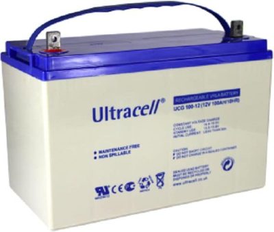 Ultracell Lead Acid Battery 12V 100Ah with detailed view highlighting design features.