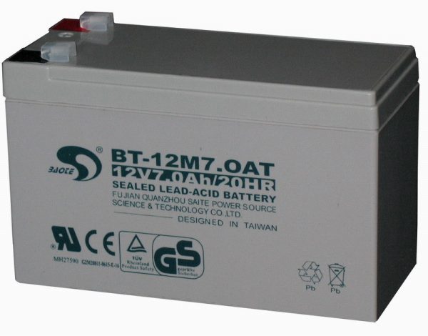 SAITE BT-12M7.0AT Compatible Replacement Battery 12V 7Ah, showcasing its design and key features.