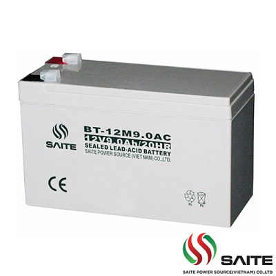 SAITE BT-12M9.0AT Compatible Replacement Battery 12V 9Ah, highlighting its design and features.