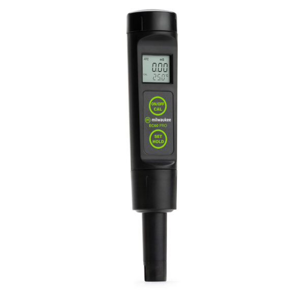 "Milwaukee EC60 PRO 3-in-1 Waterproof Tester for EC, TDS, and Temperature" "Replaceable Probe on Milwaukee EC60 PRO Tester" "Milwaukee EC60 PRO Tester in use for hydroponics"