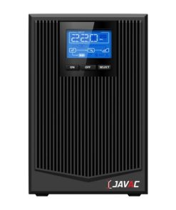 JAVAC 2000VA LCD Smart UPS front view with LCD display” Image 2: “JAVAC 2000VA UPS showing RS232, EPO, and USB ports” Image 3: “JAVAC 2000VA UPS with IEC sockets and CSB 9Ah batteries”