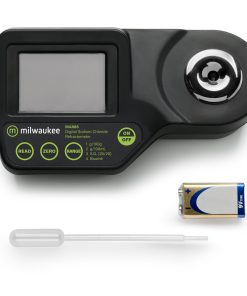 "Milwaukee MA886 Digital Refractometer for Sodium Chloride Measurement" "Close-up of Milwaukee MA886 refractometer display" "Milwaukee MA886 refractometer in use for food testing"