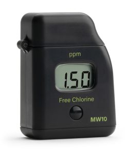 "Milwaukee MW10 Digital Free Chlorine Tester for Accurate Water Measurement" "Close-up of Milwaukee MW10 digital display" "Milwaukee MW10 free chlorine tester in use for water testing"