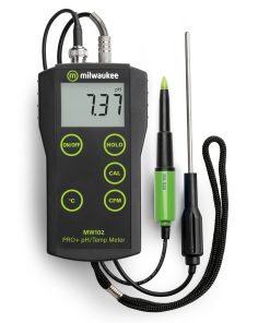 "Milwaukee MW102-FOOD PRO+ pH and Temperature Meter" "Food-grade pH electrode with PVDF body" "Rugged stainless steel temperature probe"