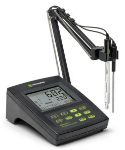 "Milwaukee MW150 MAX Bench Meter for pH, ORP, and Temperature" "Dual-Level LCD Display on the MW150 MAX Bench Meter" "MW150 MAX with Refillable pH Electrode and Temperature Probe"