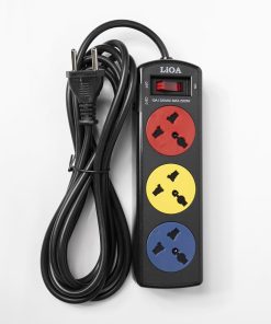 "LiOA Universal Power Strip 3DND with 3 Sockets" "Close-up of LiOA 3DND Power Strip Circuit Breaker" "LiOA 3DND Power Strip Installed with Screws"