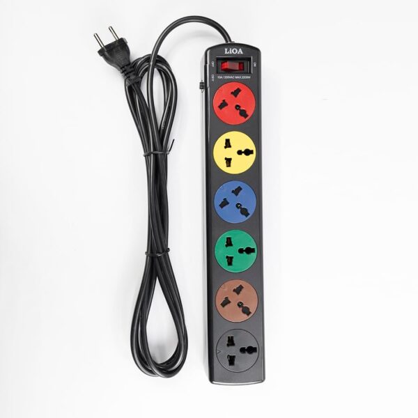 "LiOA High Quality 6DND Universal Power Strip - 220V, 6 Sockets, Black"