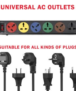 Alternative view of LiOA High Quality 6DND Universal Power Strip 220V 6 Sockets 2200W 10A Vietnamese Explosion-proof 100°C Circuit Breaker Protection Switch 3M 100% Copper PVC Wire Black