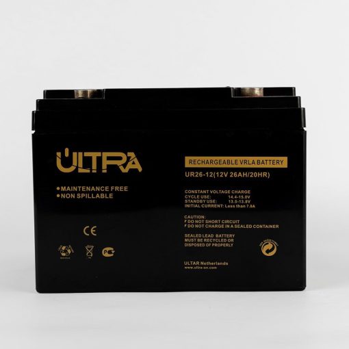 ULTRA 12V 26Ah Rechargeable Lead Acid Battery front view ULTRA 12V 26Ah Battery dimensions