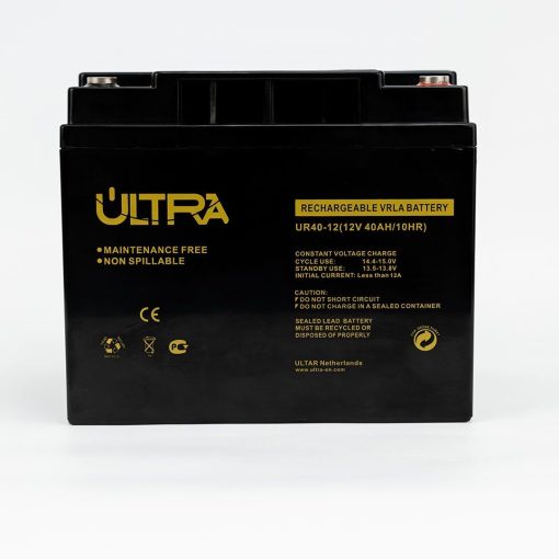 ULTRA 12V 40Ah Rechargeable Lead Acid Battery front view ULTRA 12V 40Ah Battery dimensions