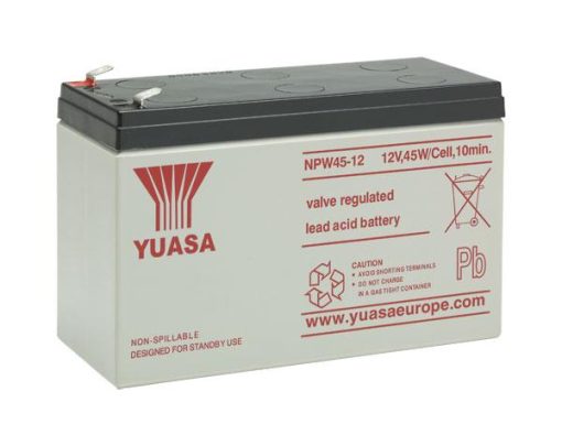 Yuasa NPW45-12 12V 7.5Ah VRLA Battery – Front View, Yuasa NPW45-12 High Rate VRLA Battery – Side View