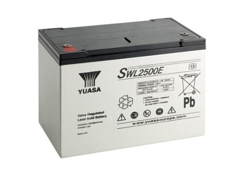 Yuasa SWL2500E 12V 93.6Ah VRLA Battery – Front View, Yuasa SWL2500E 12V 93.6Ah VRLA Battery – Terminal Close-Up