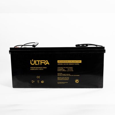 "Ultra 12V 200Ah rechargeable battery with Dutch specifications and a long lifespan"