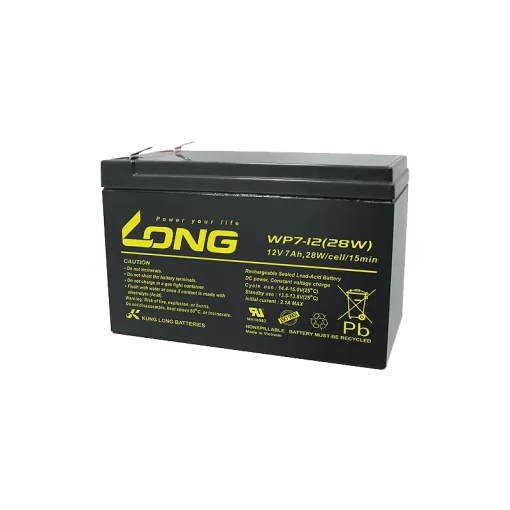 WP7-12 LONG Lead Acid Battery 12V 7Ah front view WP7-12 LONG Battery dimensions and specifications