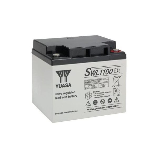 Yuasa SWL1100 12V 40.6Ah VRLA Battery – Front View, Yuasa SWL1100 High Rate VRLA Battery – Top View