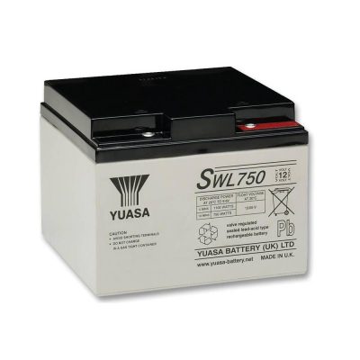 Yuasa SWL750 12V 25Ah VRLA Battery – Front View, Yuasa SWL750 High Rate VRLA Battery – Top View