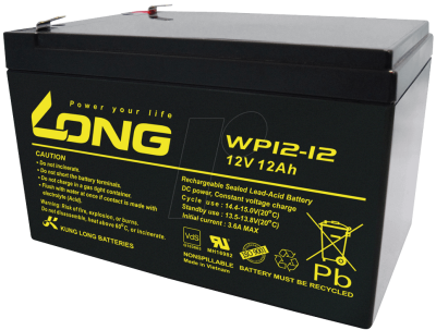 WP 12-12 Long Lead-Acid Battery, 12V, 12Ah, Rechargeable