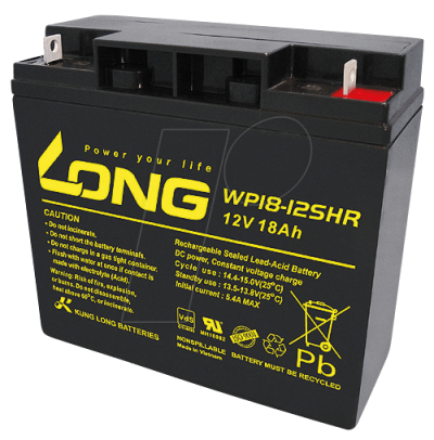 WP 18-12 Long Lead-Acid Battery, 12V, 18Ah, Rechargeable