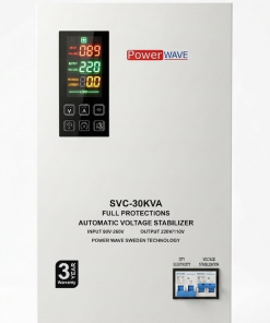 Power Wave SVC-30KVA single phase voltage stabilizer front view with digital display